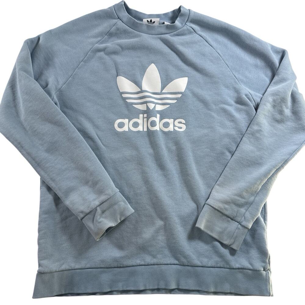 Adidas Originals Womens M Blue Trefoil Logo Crewneck Sweatshirt Pullover